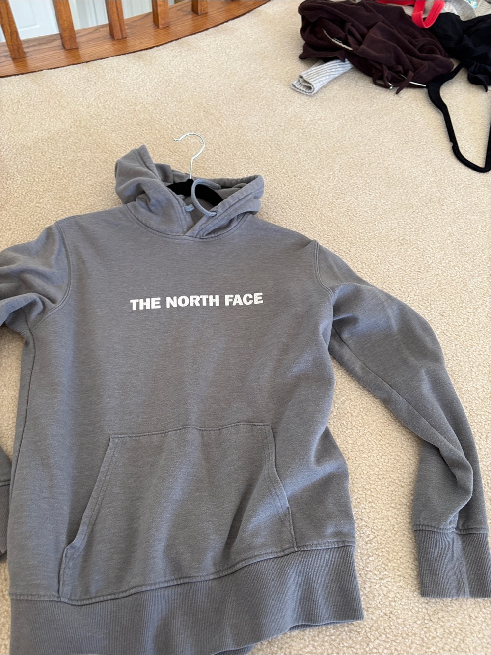The North Face women’s Gray Pullover Hoodie with White Logo